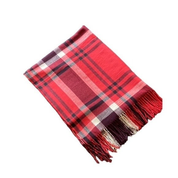 Indigo Love and Lore red  plaid blanket scarf pashmina NWOT no flaws - Picture 2 of 5